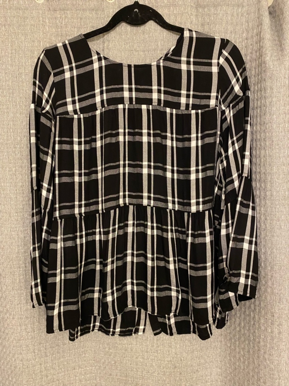 a.n.a Black and White Plaid Peplum Blouse